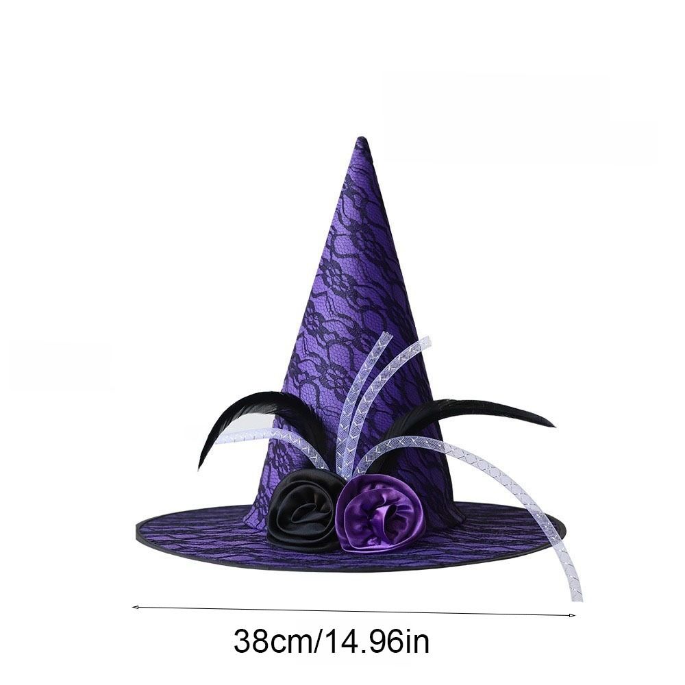 Funny Lace Veil Halloween Witch Hat Foldable Rose Flower Wizard Cap Party Props Cosplay Accessories Feather Halloween Cap Women