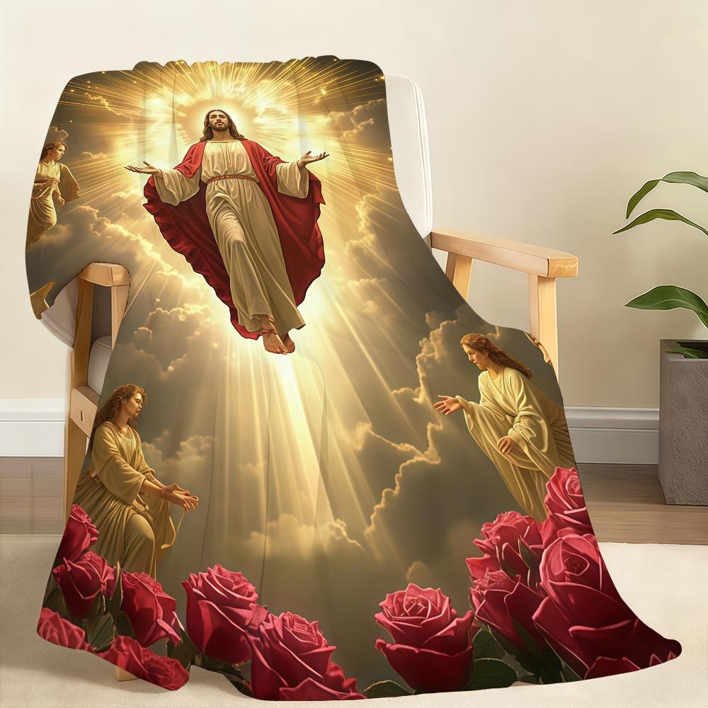 Angelic Blessing Pattern Blanket Soft Throw Blanket for Home Bedroom Bed Sofa Picnic Travel Office Rest Cover Blanket Gift