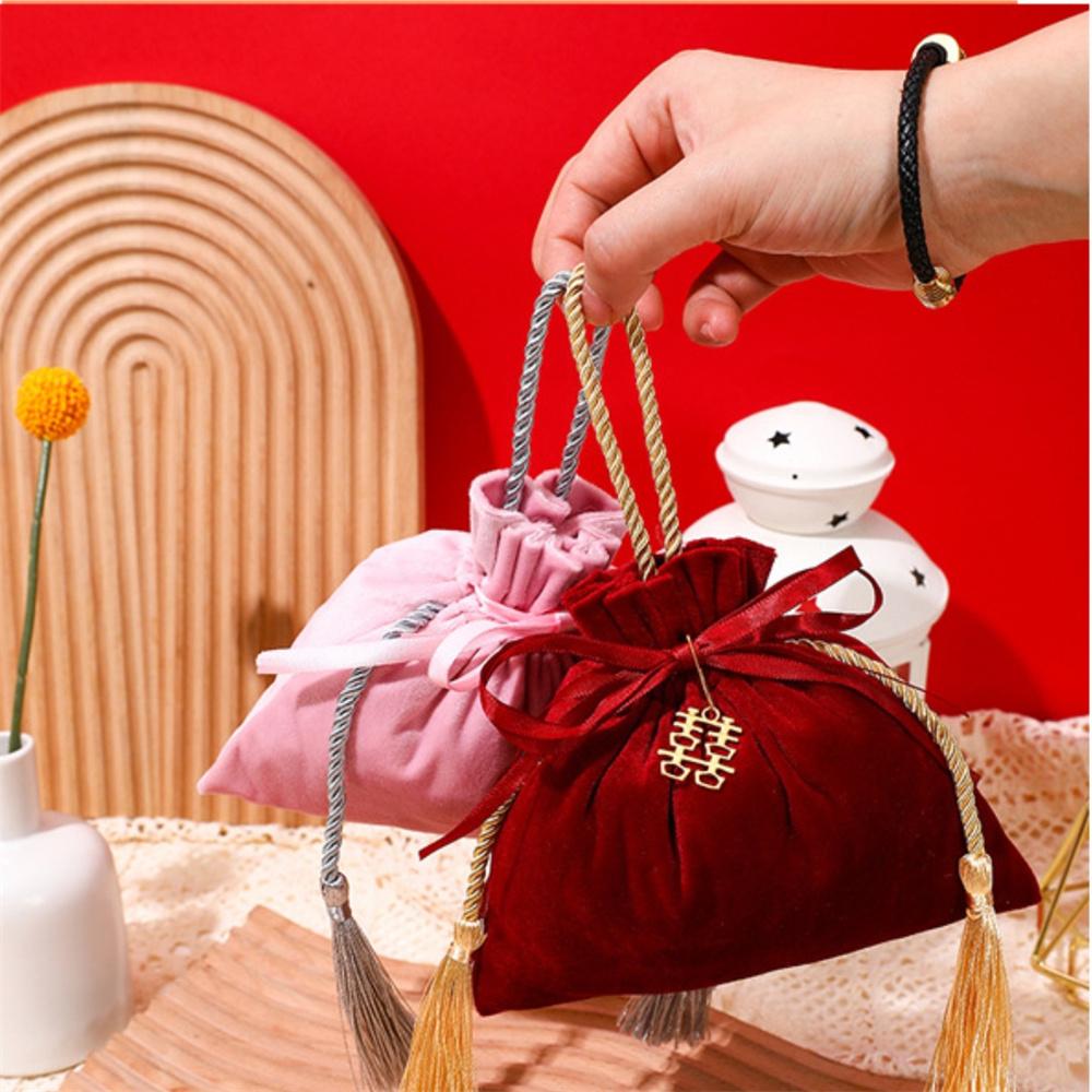 Velvet Candy Box Gift Bag Velvet Cloth Drawstring Tassel Bag Wedding Party Candy Pouches Wedding Party Fashion Drawstring Pocket