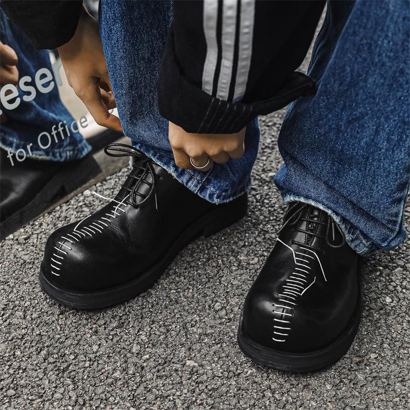 Ręcznie szyty Design Skóra Męskie Modny Trend Grubo-podeszwowe Trampki z dużym palcem Casualowe Buty Derby