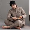 Down Jacket Three-Layer Padded Pajamas Men'S Turtleneck Cardigan Thermal Suit Winter Men'S Velvet Thickened Loungewear