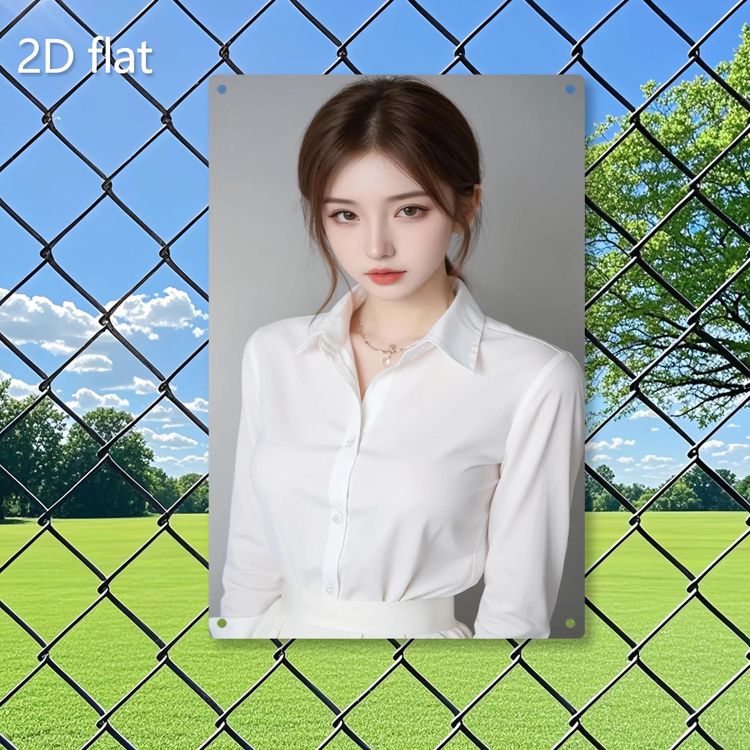 

Hisun Tin Sign HD Metal Wall Art Beautiful Asian Woman in Elegant White ButtonUp Shirt with Delicate Necklace Minimalist Style D Flat Design 20x30cm