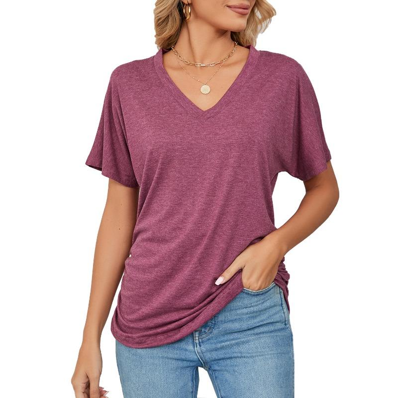 Women s T-shirt 3D minimalist solid color printed V-neck top summer women s T-shirt S