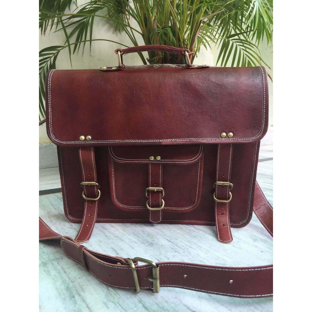 Bag Leather Goat Genuine Vintage Brown Laptop New Messenger Travel Men's