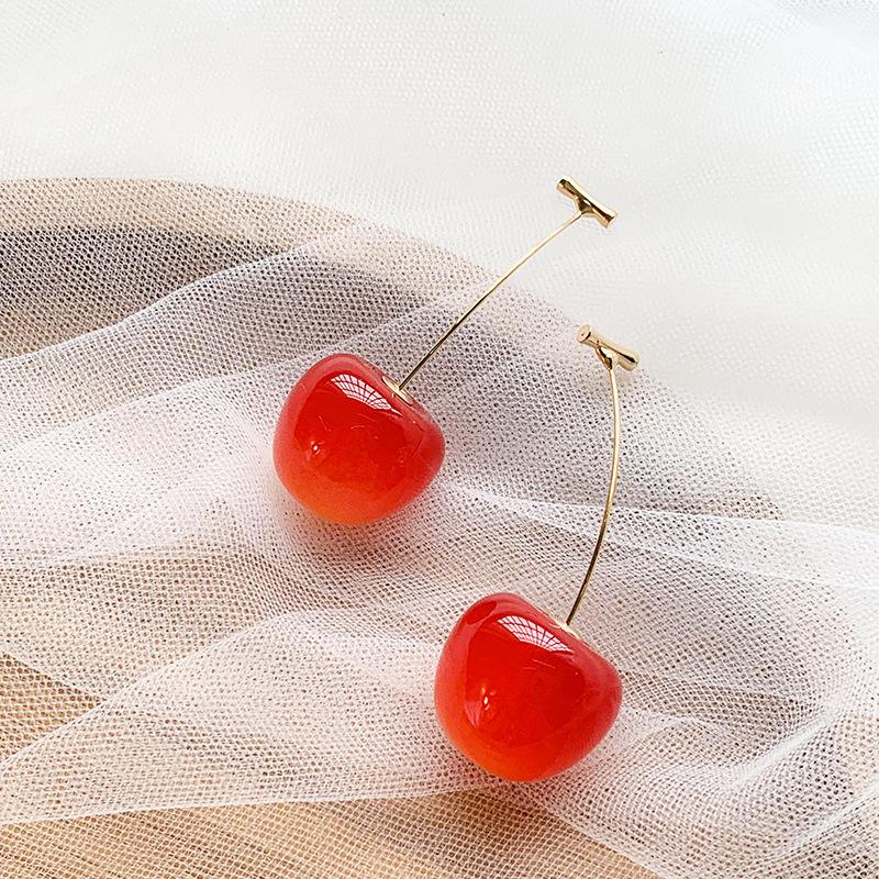 Sweet Red Cherry Earrings for Women Fashion Delicate Fruit Design Drop Dangle Earrings Wedding Party Korean Ear Jewelry Gift