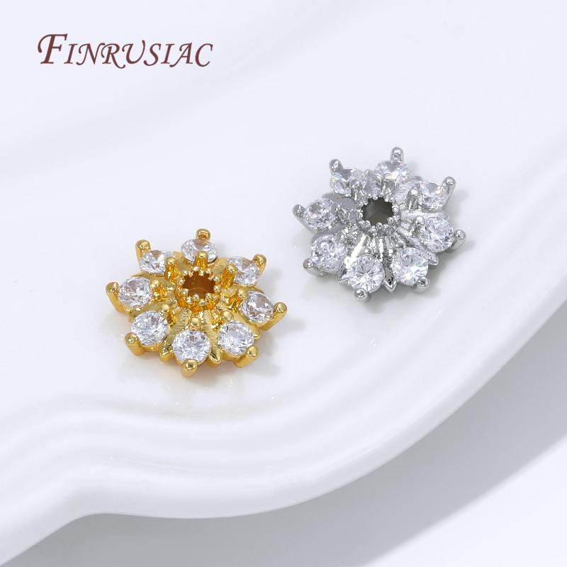 2/4/6Pcs 18K Gold Plated Zircon Beads Caps For Jewelry Making,Round Caps For Beads,DIY Bracelets&Necklaces Accessories