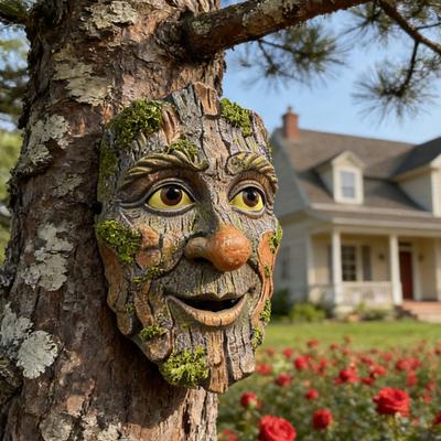 Tree Face Garden Statue Whimsical Man Face Tree Hugger Sculpture for Tree Trunk Outdoor Yard Planter Pot Decor