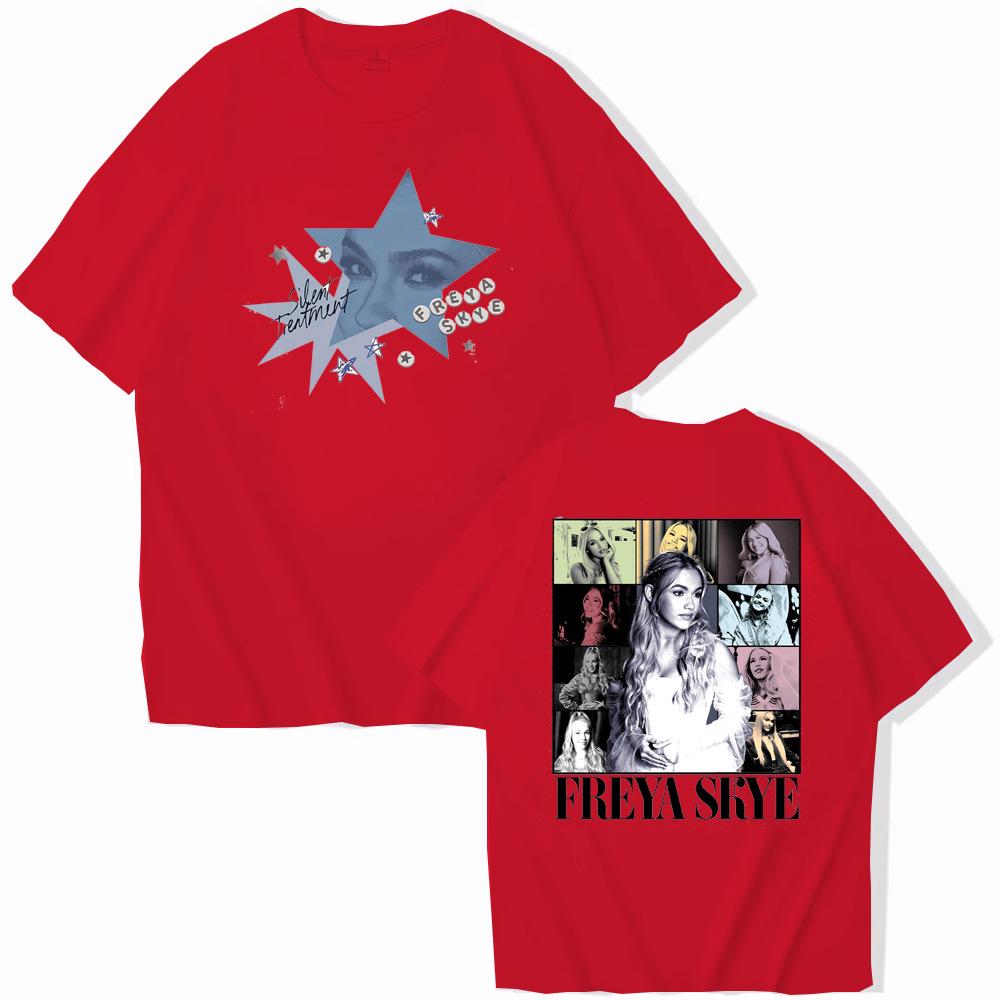 T-shirt Top Manica Corta Stampa Fronte/Retro Freya Skye Music Tour in Seta di Latte (Dimensioni europee)