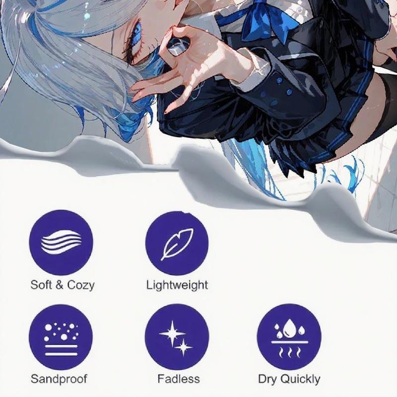 Asciugamano da Spiaggia Ragazza Anime Carattere Manga Carino Stampa Asciugatura Rapida Microfibra Anti-Sabbia Essenziale per Fan Otaku