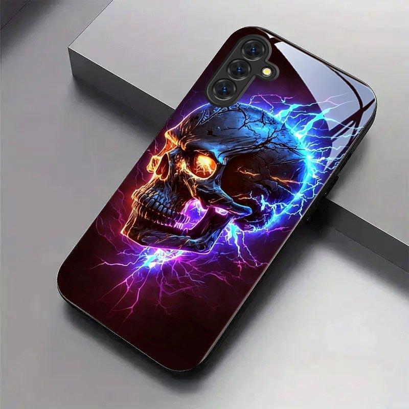 Electric Skull Pattern Tempered Glass Phone Case Suitable for Samsung Galaxy S26 S25 S24 S22 S21 S20 FE/Ultra/Plus5G Anti Drop