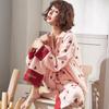 Fresh and sweet wind imitation cotton pajamas women's spring and autumn cute strawberry cardigan long-sleeved women's loungewear set autumn