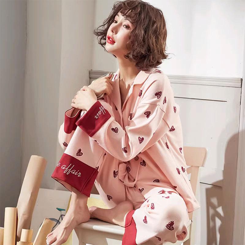 Fresh and sweet wind imitation cotton pajamas women's spring and autumn cute strawberry cardigan long-sleeved women's loungewear set autumn