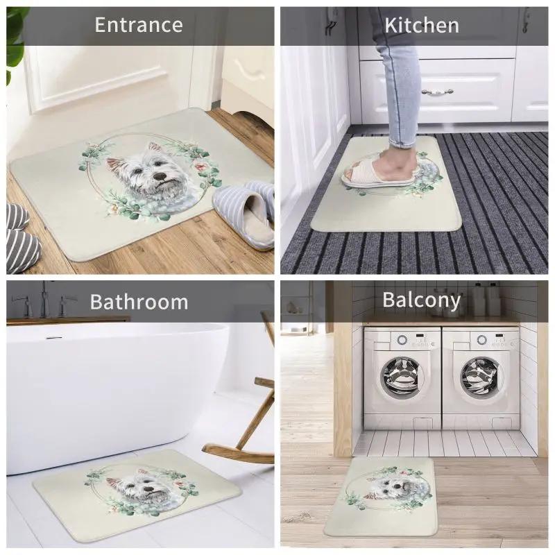 Custom West Highland White Terrier Dog In Floral Gold Wreath Doormat Non-Slip Entrance Door Floor Mat Garage Rug Carpet Footpad