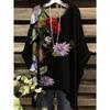 Women's Bohemian Flower Print T-Shirts Black Colorful Retro Full Body Graphic