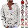 Women's Fashion Christmas Printed Long Sleeve Knitted Cardigan Button Down Jacket