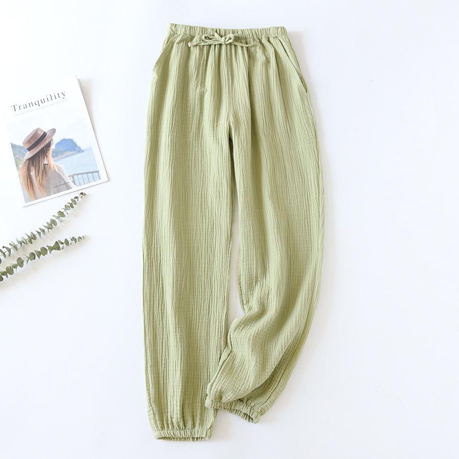 Im japanischen Stil neue Frühlings- und Sommer-Damenhosen aus 100 % Baumwoll-Kreppstoff, große farbige Krawattenhose, Freizeithose, Heimhose