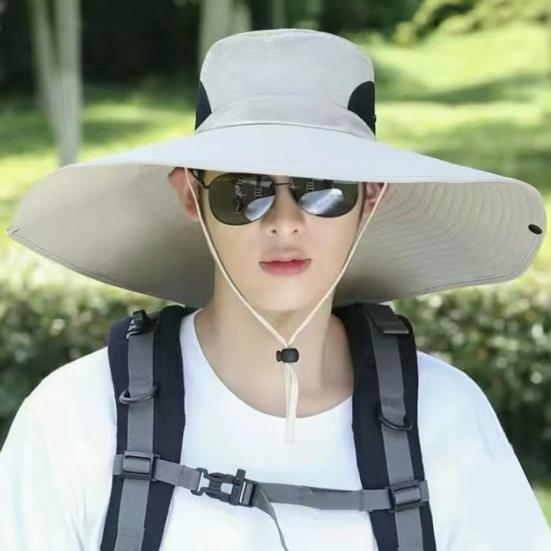 Fisherman Hat Adjustable Chin Strap Breathable Mesh Waterproof Lightweight Quick-Drying Wide Brim Sun Protection Hat