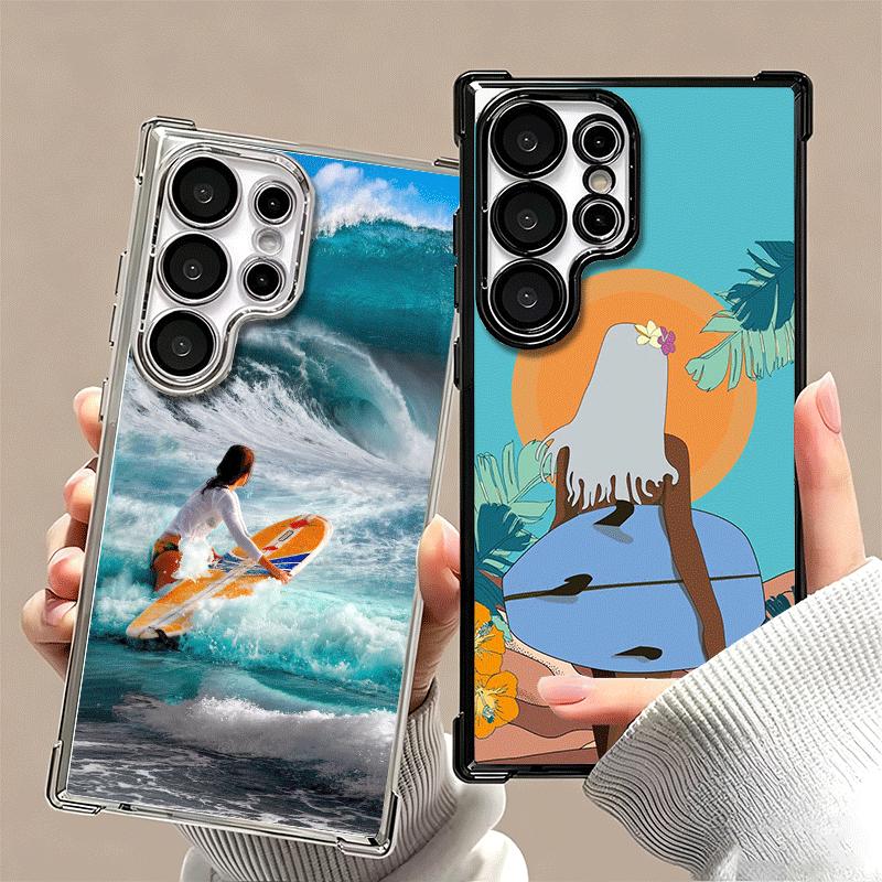 Surfboard Surfing Surf Summer Plating Phone Case For Samsung Galaxy S24 S25 FE S26 Edge S23 Ultra S22 S21 Plus S20 Anti-Fall Air