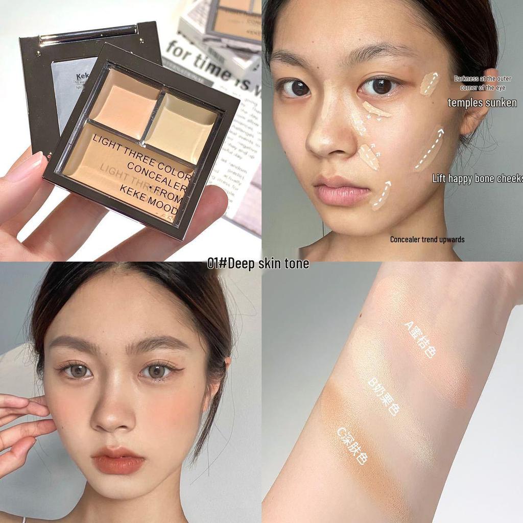 Palette Correcteur 3 Couleurs Kekemood: Couvre les taches, l'acné, les cernes; Illumine, Sculpte; Maquillage Naturel & Polyvalent.