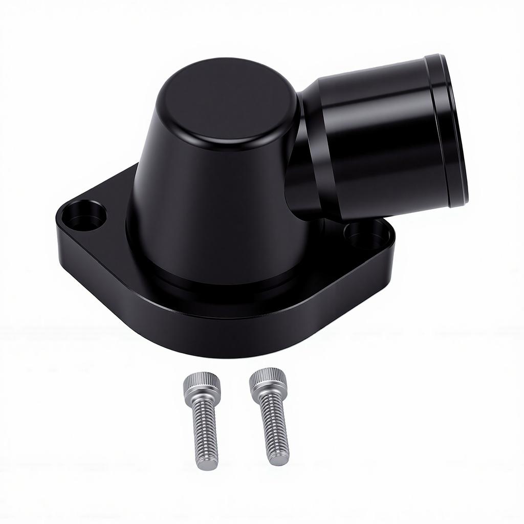 90 Degree Swivel Thermostat Housing Water Neck 1.5in Black Billet Aluminum Alloy Replacement for LS Engine