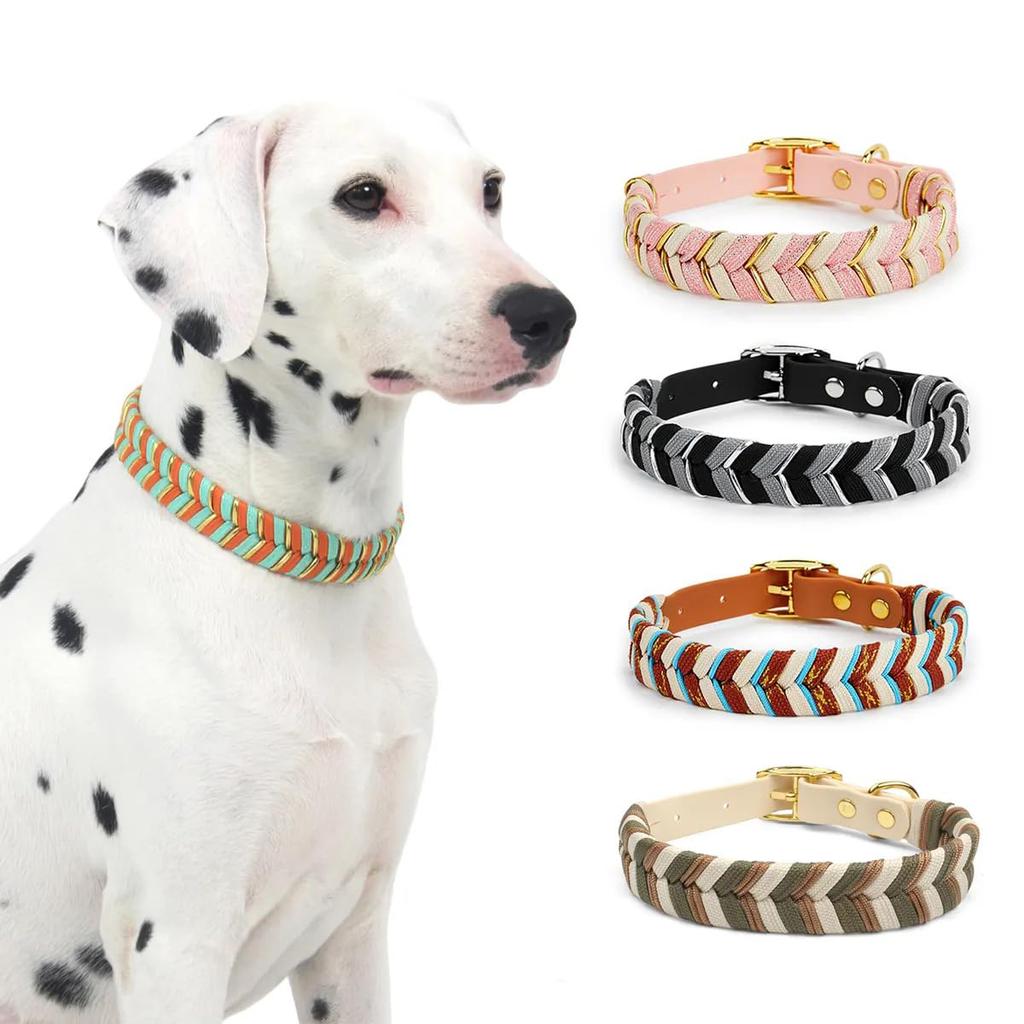 Fashion PVC Braided Luxury Adjustable Dog Collar & Leash with Print Pattern Ribbons Decoration Soft & Durable