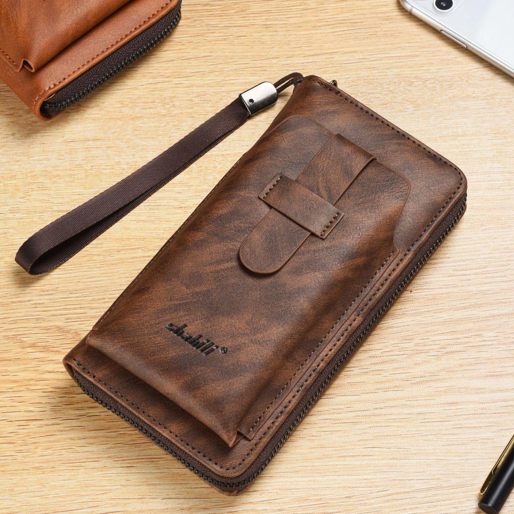 SHABILI Men's Zipper Wallet: Youth Leather Phone Bag & Card Holder, Large Capacity, Multifunctional