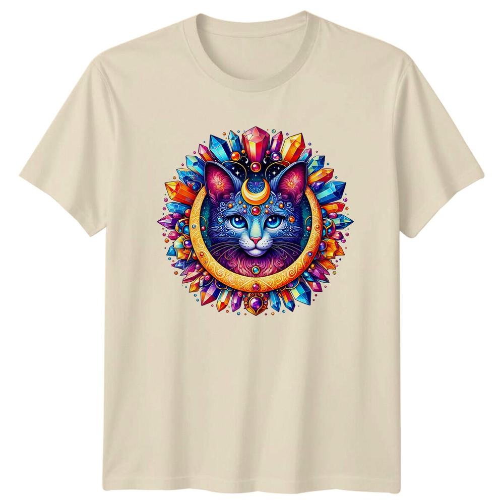 Crystal Cat Crescent Moon Magic Celestial TShirt