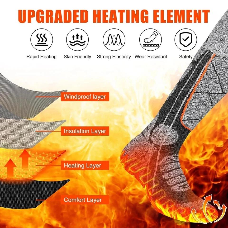 1Pair Smart Heated Winter Warm Socks Anti-Cold Skiing Sock 3Heating Modes Outdoor Camping Foot Warmer Rechargeable Battery Power