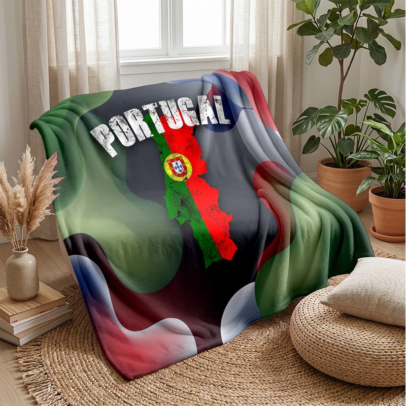 Portugal Football Printed Flannel Blanket Skin Friendly Warm Decorative Throw for Indoor Couch Bed Daily Use