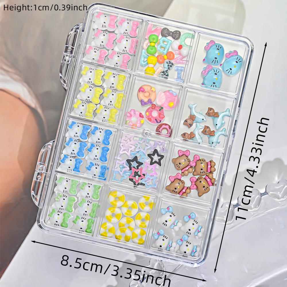 12 Grid Box Press On Nails Decoration Accessories, Sanrio Style Nail Art DIY Materials, Essential Nail Salon Supplies