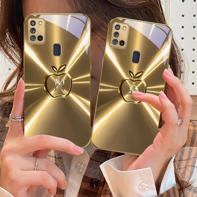 The Golden Letter "D" For Samsung A 31 32 A33 A34 35 14 A15 13 16 25 26 50 52 53 54 55 56 70 71 72 73 Golden Glass Phone Case