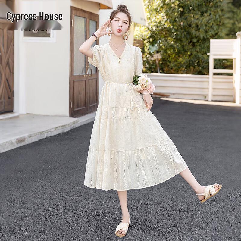 Sweet V-Neck A-Line Midi Dress L