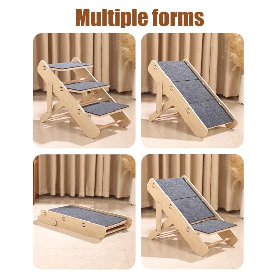 Wooden Pet Stairs Ramp Cats Convertible Slope Scratching Board Foldable Non-Slip 3 Steps Portable Pet Ladder for Senior Dogs Cats Injured Pets