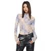 Thelight24 Early Autumn New Arrival Midriff Outfit Long Sleeves Mesh T-shirt Women's Small Turtleneck Sun Protection Shirt Tie-Dye Print Sexy