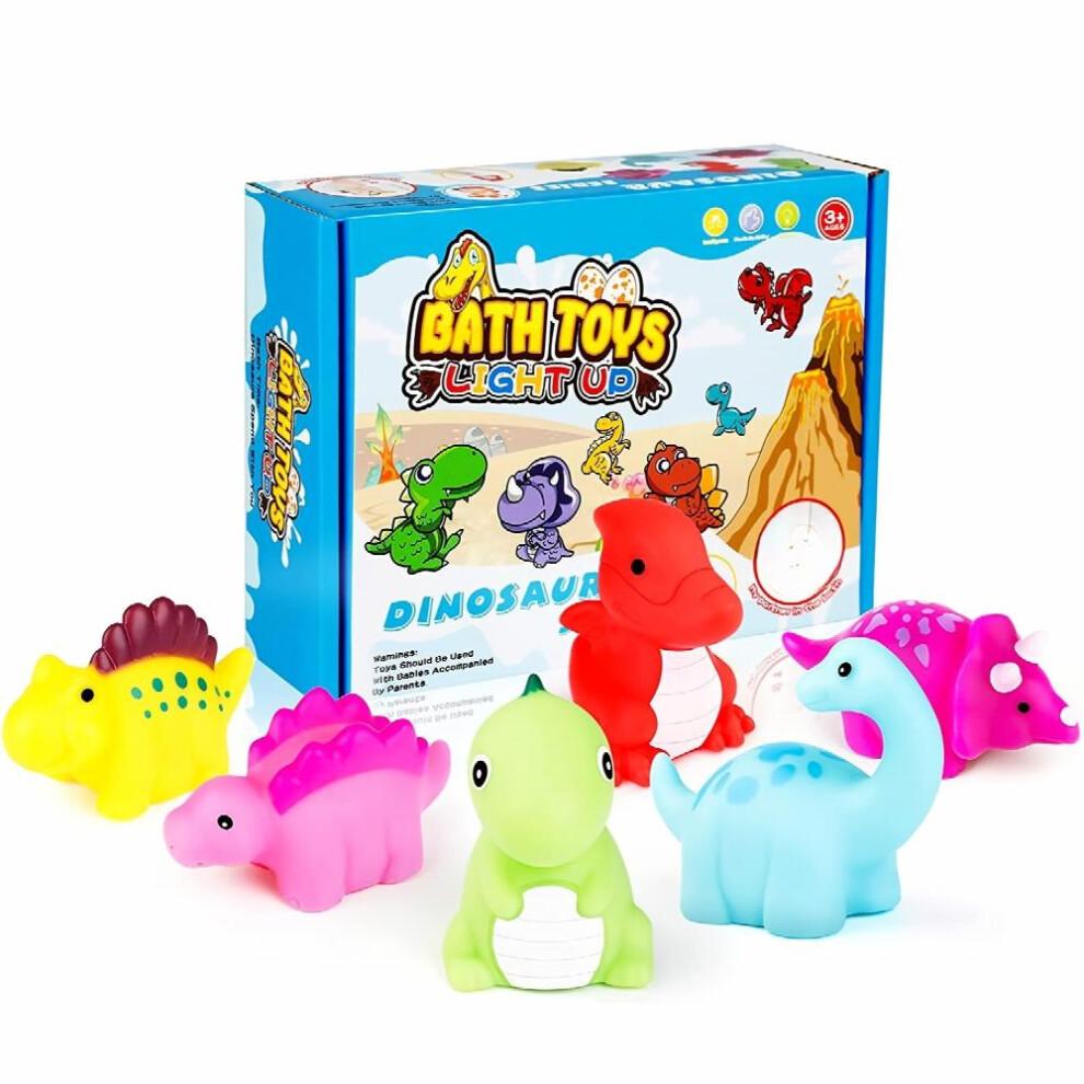 6 Pcs Pack Dinosaur Bath Toys Light UpFloating Bath Toys Set For Baby Toddlers Kids Birthday Easter Christmas Shower Pool Bath Toys Bathtub Bathroom T