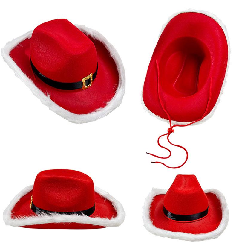 Weihnachts-LED-Cowboyhut Roter Denimhut Weihnachtsmann Weihnachten Freundin Geschenke Neujahr Damen-Weihnachtshut Westlicher Cowgirlhut