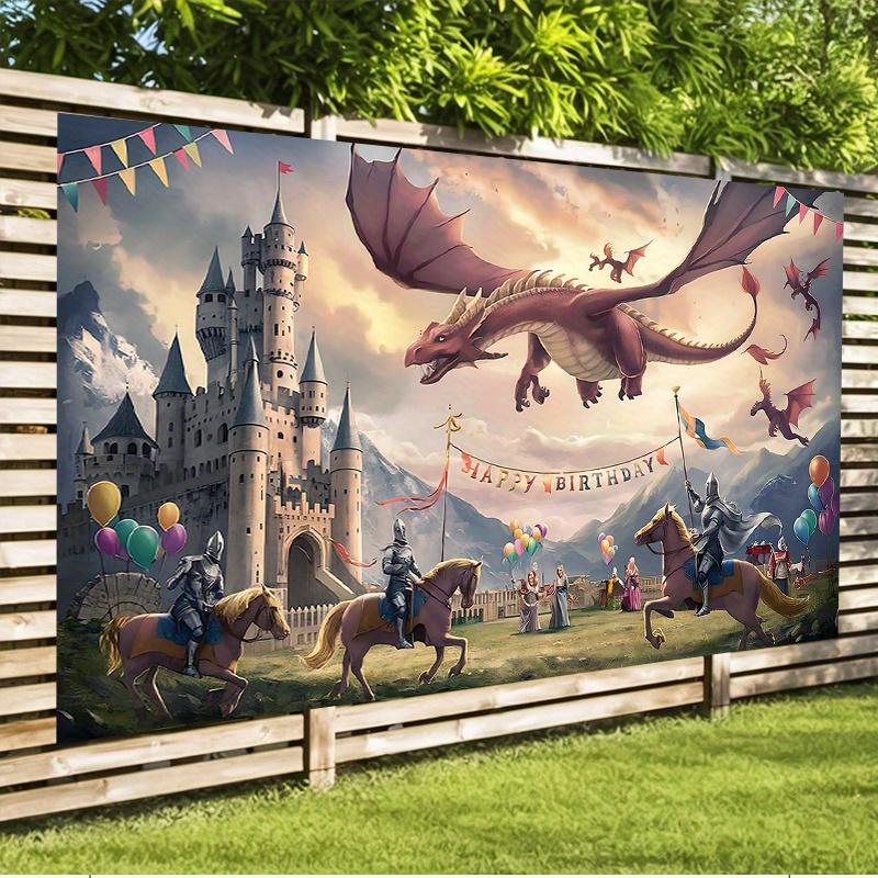 1 ensemble décoration de fond de célébration d'aventure en ville chevalier médiéval et dragon bannière décorative en polyester