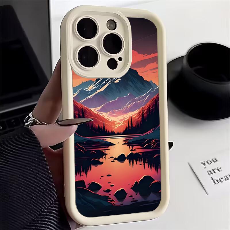 Mountain Moon Landscape Art Phone Case for iPhone 17 16 15 14 13 12 11 Series Pro Max Plus Double Layer Protection