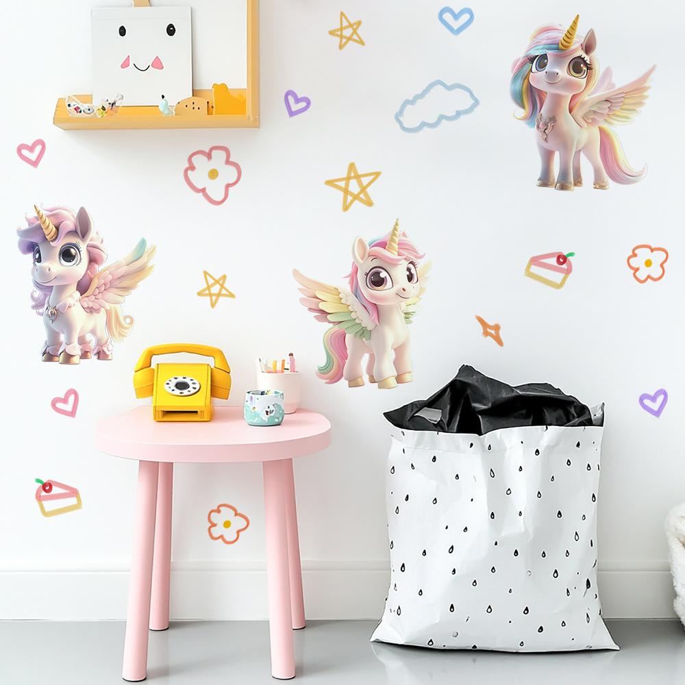 Cute Unicorn Cartoon Wall Sticker Kids Room Bedroom Wall Decoration Creative Self-Adhesive Wall Art
