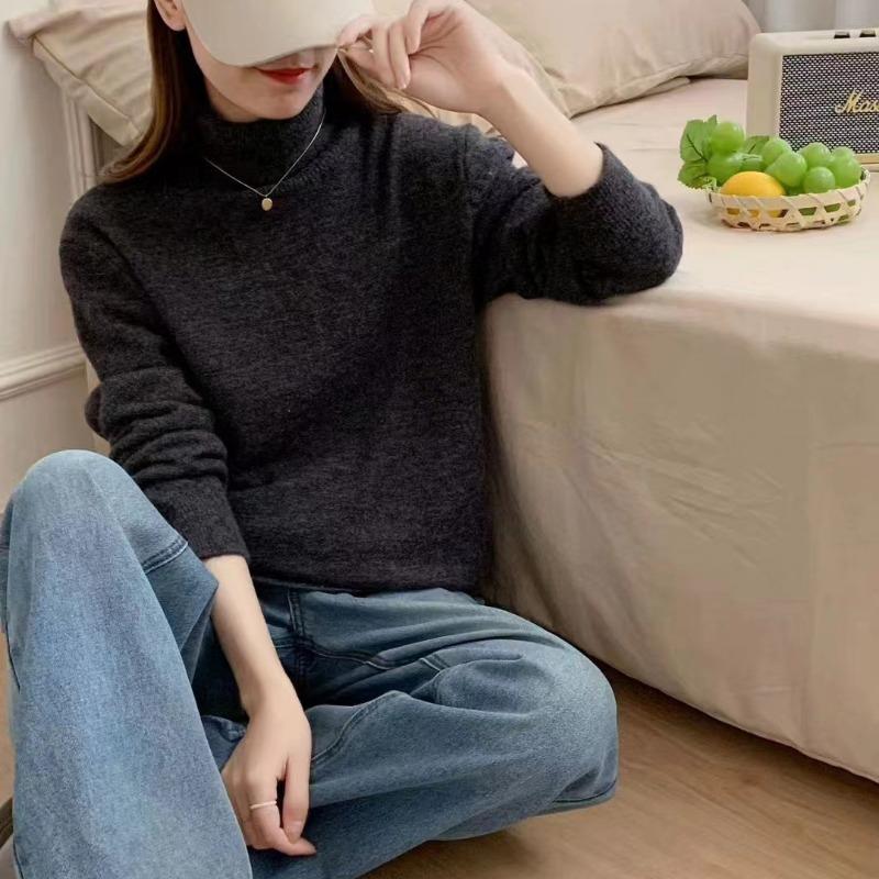 turtleneck solid color pullover sweater women's autumn and winter new loose lazy bottomed knitted sweater