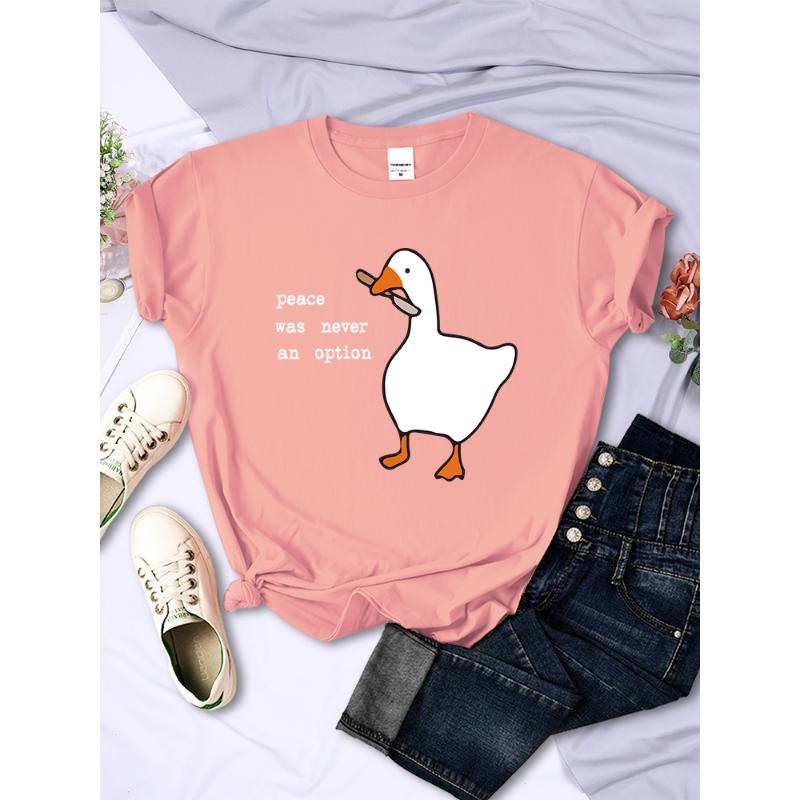 Peace Was Never An Option Goose Cartoon Print Female Tops Creative Summer Tee Shirts Fashion New T Shirt Sport Women Clothes