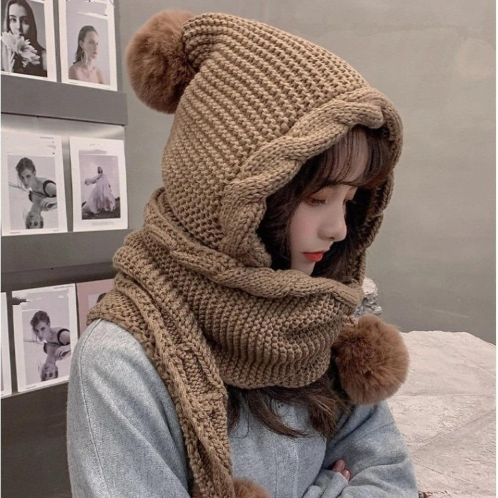 

Ear Protection Hooded Scarf Hat Cold Protection Warm Caps Fashion Fur Ball Hat Outdoor Activities