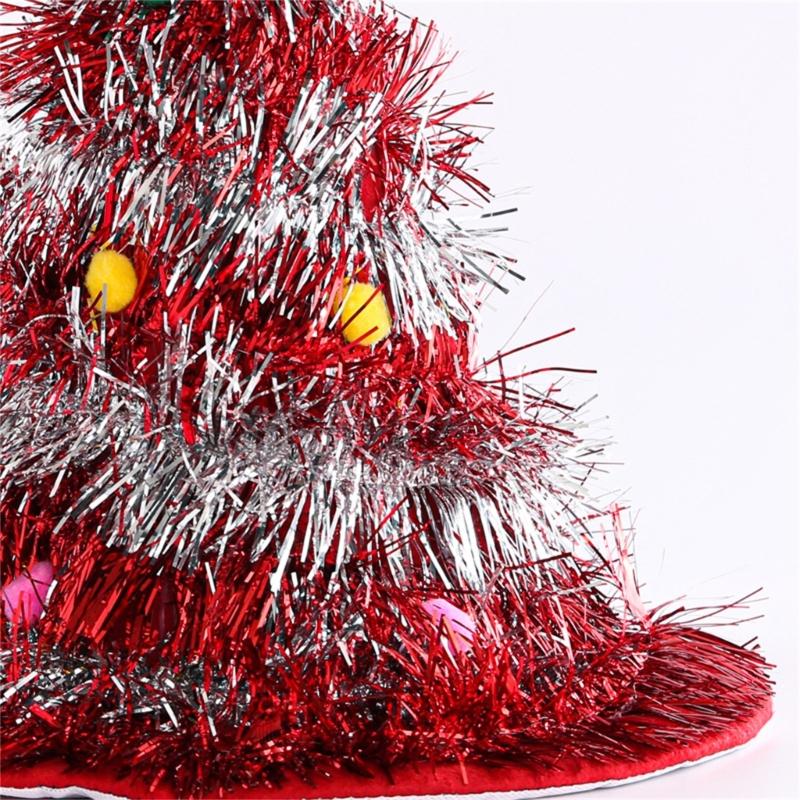 Adult Tinsels Christmas Tree Santa Hat Waterproof Hat Traditional Color Christmas Santa Hat for Teens New Year Presents