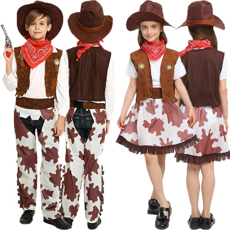 Boys Girls Cowboy Wild Western Rodeo Costume Kids Fancy Dress Cosplay Outfit