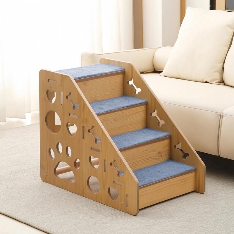 Wooden Pet Staircase Indoor 4-Step Pet Stairs Dog Steps with Carpet Sturdy Furniture Reinforced for Small Dogs, Bedside, Sofa
