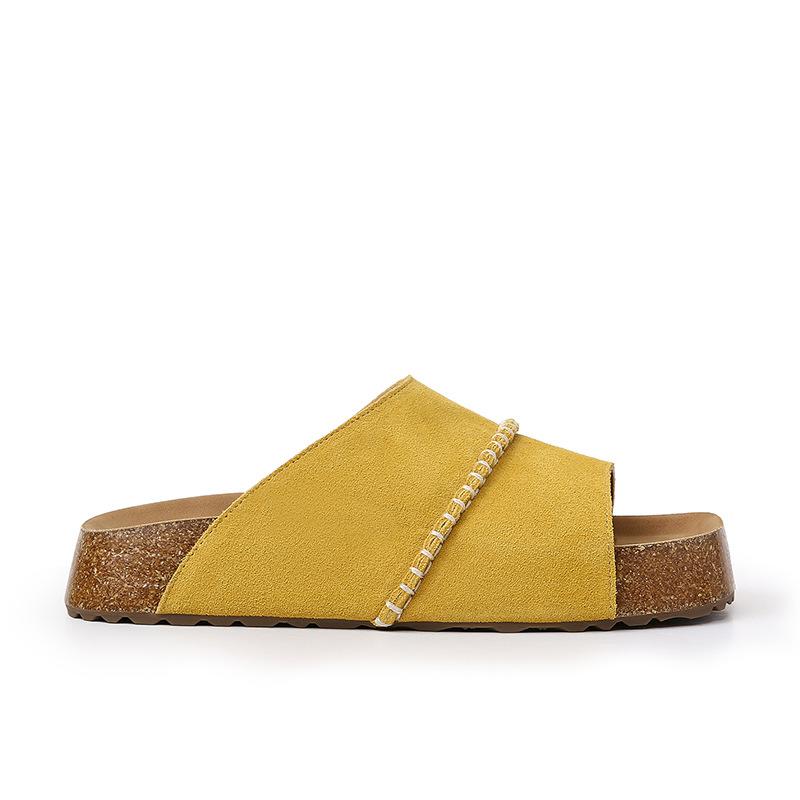 

[Shei Su Yinyin] Giant foot cover~ Retro cork thick-bottomed versatile casual Boken slippers women s sandals outside 40