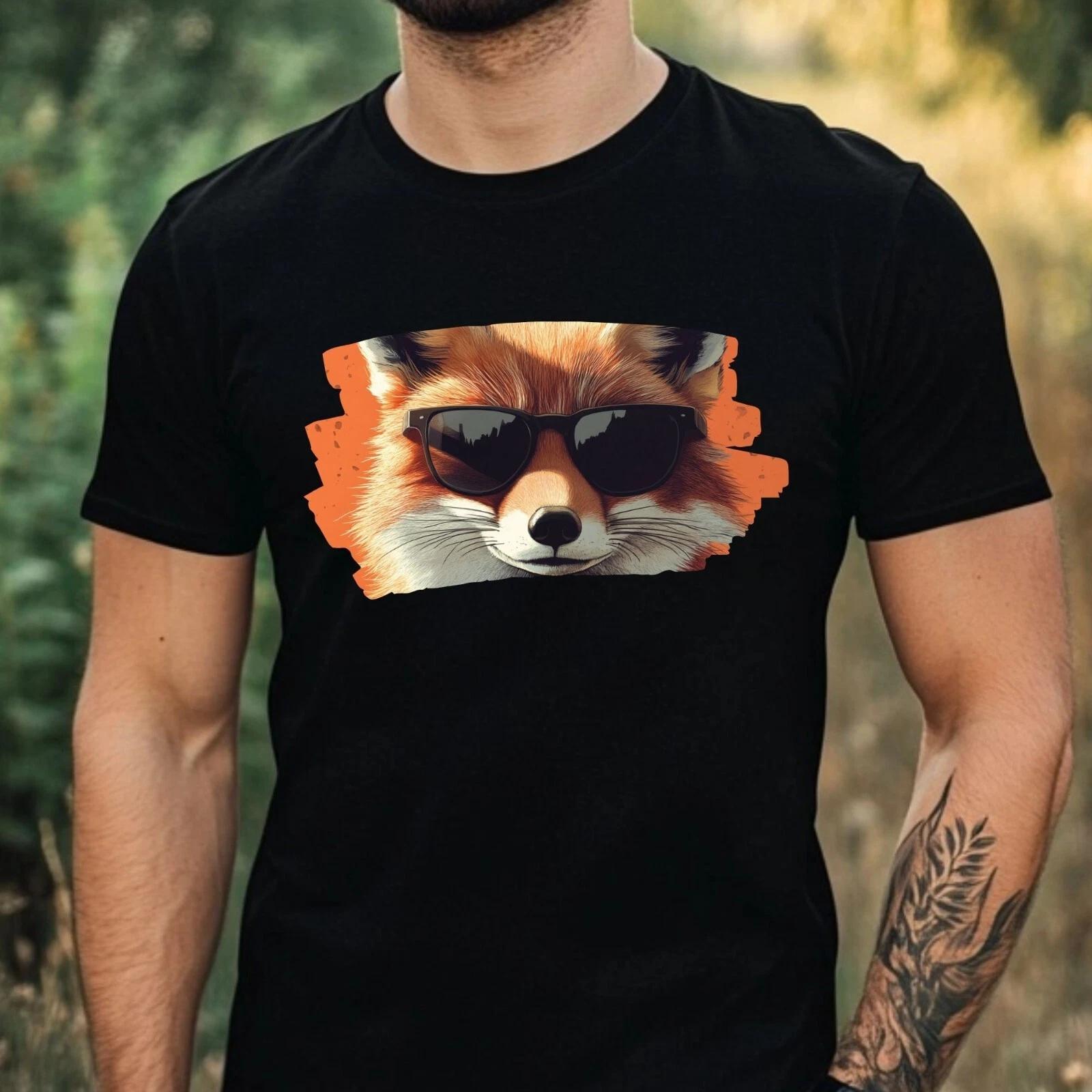 T-Shirt Herren Fuchs mit Sonnenbrille Motiv Baumwolle Größe XS bis 5XL L