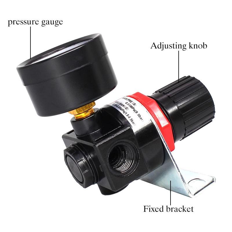 AR2000 G1/4'' Régulateur de Pression pour Compresseur d'Air Pneumatique Valve de Réduction Avec Raccords Connecteurs 4mm 6mm 8mm 10mm 12mm