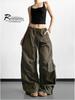 Women's Black Wide-Leg Paratrooper Pants - 2026 Spring Casual Outdoor Fashion