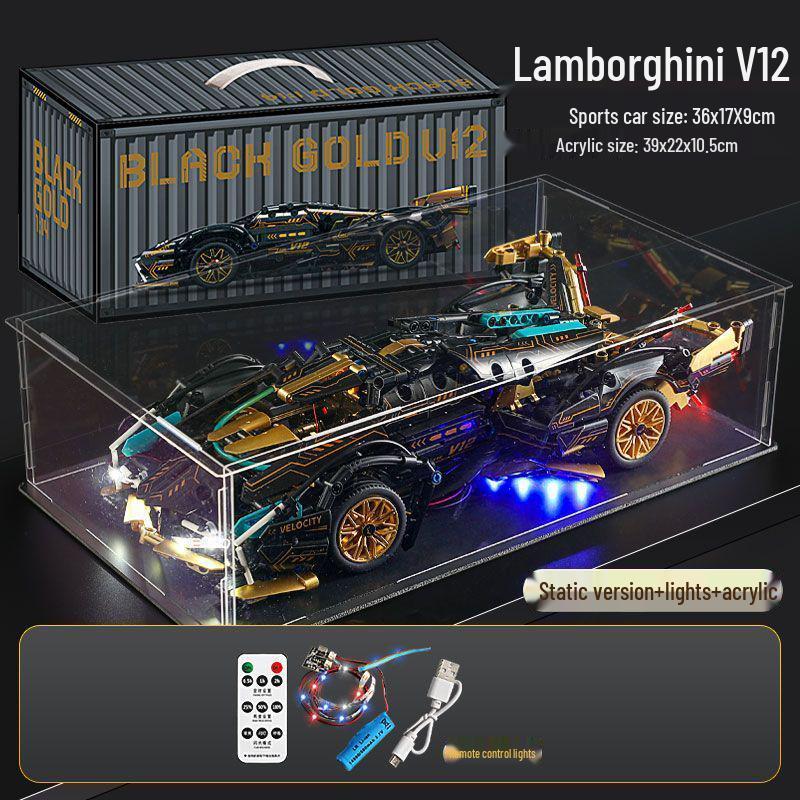 

V12 Черное Золото Ламбо Черный Воин Радиоуправляемая Кибер Спортивная Модель Автомобиля - Развивающий Конструктор Подарок для Мальчиков